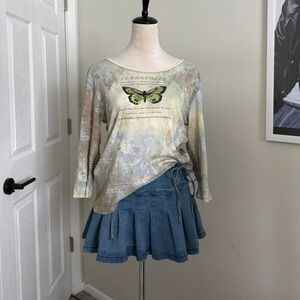 Y2K Multicoloured pastel butterfly Italian graphic long sleeve top